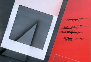 Šedo-bílo-červená kompozice, 70x100 cm